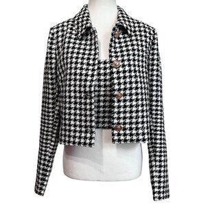 NWOT JASON WU BLACK WHITE HOUNDSTOOTH TWEED SEQUIN CROP TOP AND BLAZER COORD SET